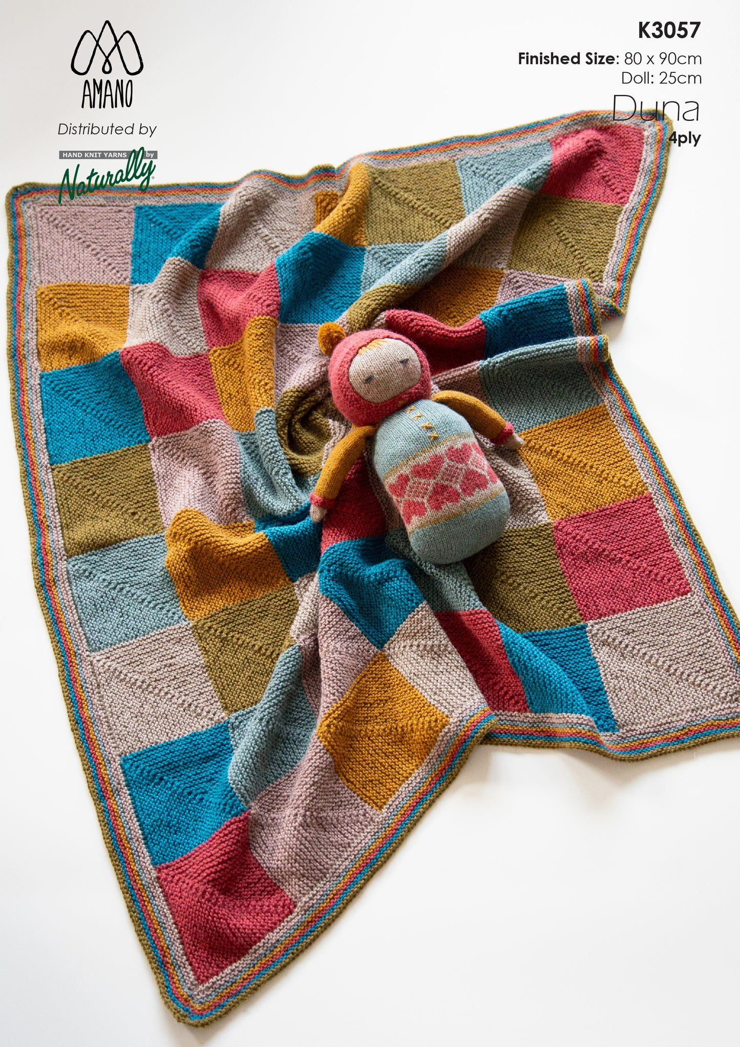 Pattern - Blanket - Knit 4ply - Duna Mitred Square Pram Coverlet & Snuggle Doll