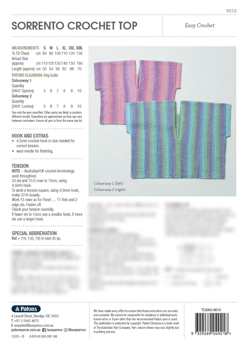 Patons - Crochet Pattern - 8 ply - Sorrento Crochet Top - 9010