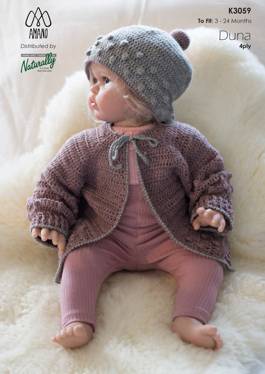 Pattern - Babies - Crochet 4ply - Duna Crochet Jacket & Beanie for Babies